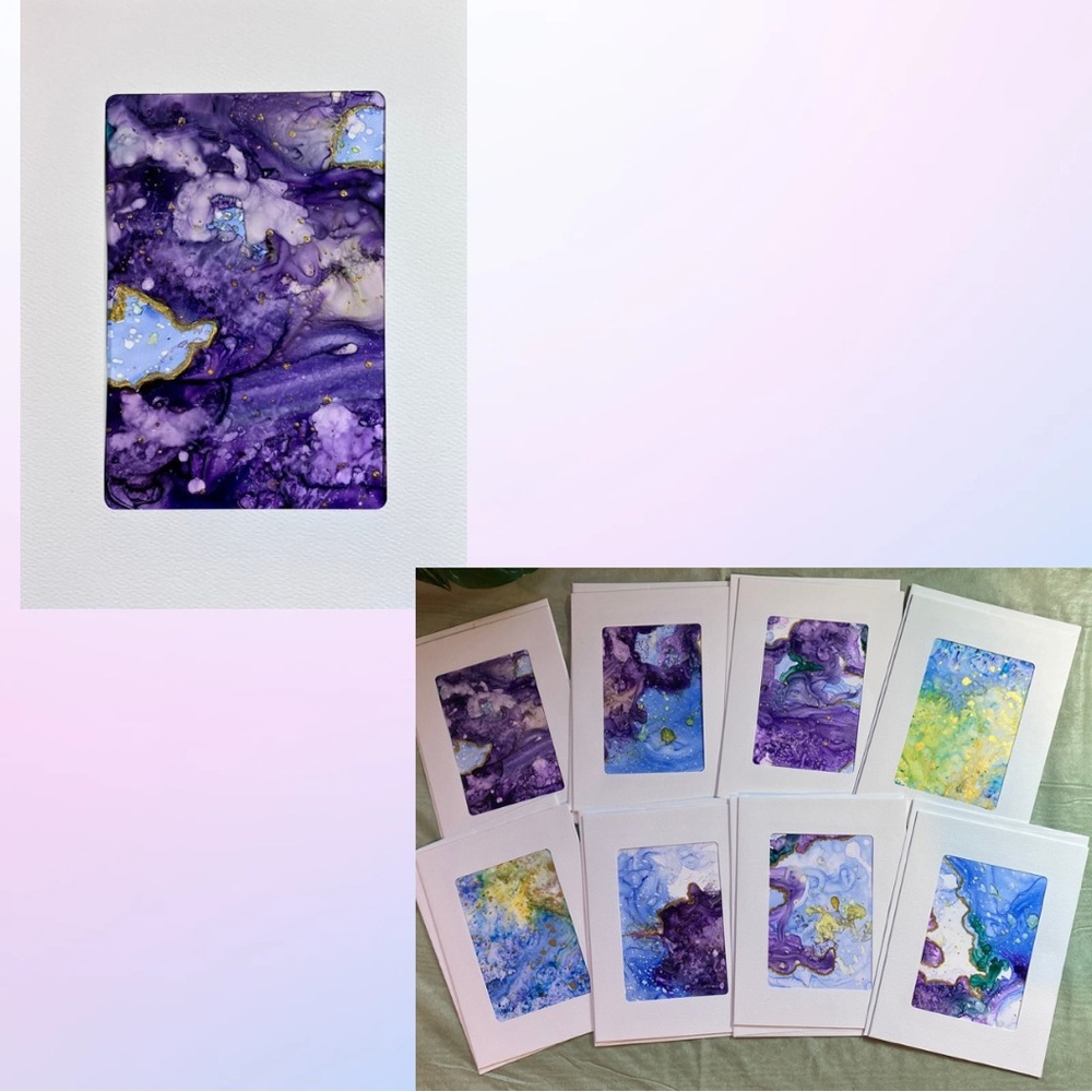 Hand Painted Frameable Abstract Watercolor Blank Greeting Cards Set of 8